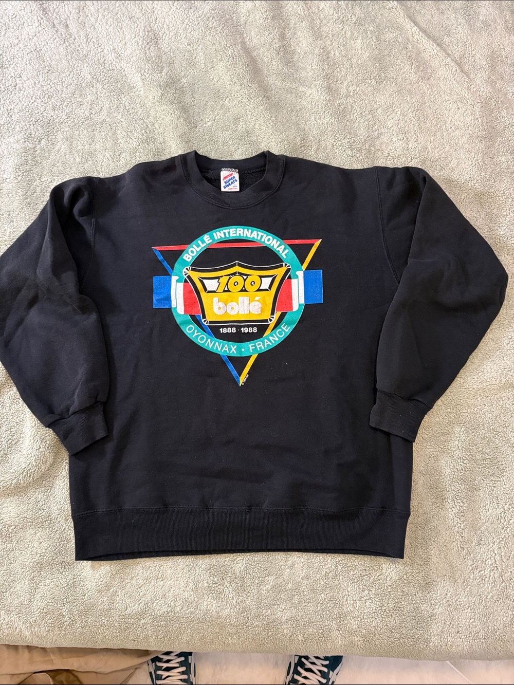 Jerzees Black Crewneck Sweatshirt with Multicolor Logo